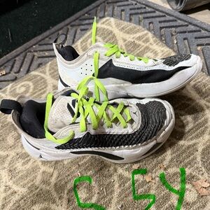 Kids Black and White Sneakers with Neon Green Laces